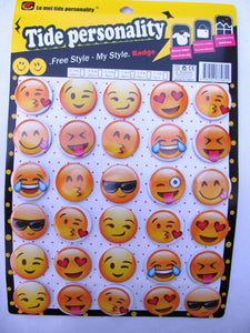 PACK OF 30 EMOJI SMILEY HAPPY FACE FASHION  BADGES 40mm GIFT PARTY BAG UK SELLER