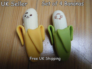 CUTE COLLECTABLE IWAKO JAPANESE KOREAN NOVELTY 4x BANANA WITH FACES SKIN ERASERS