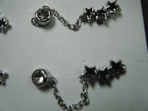 UNIQUE PAIR MULTI 2 HOLE PUNK GOTH PIERCED EARRINGS SHOOTING STARS DIAMONTE UK
