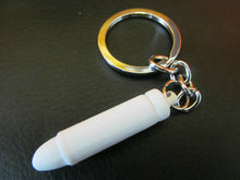 Load image into Gallery viewer, WHITE BULLET RUBBER COATED MILITARY ENAMEL METAL KEYRING GIFT CHARM UK SELLER
