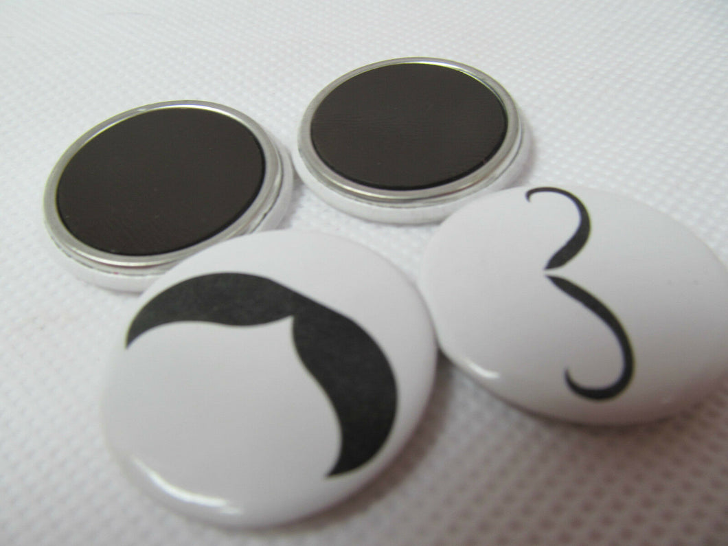 SET OF 4 BADGE STYLE NOVELTY MOUSTACHE FRIDGE MAGNETS 3cm GIFT IDEA UK SELLER