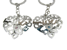 Load image into Gallery viewer, SET OF 2 LOVERS COUPLES DIAMONTE HEART SOLID METAL KEYRING GIFT CHARM UK SELLER
