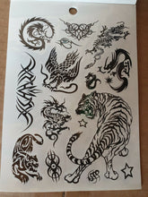 Load image into Gallery viewer, LARGE SHEET MEN&#39;S TEMPORARY TATTOOS TIGERS BLACK SKETCH DESIGN UKSELLER FREE P&amp;P
