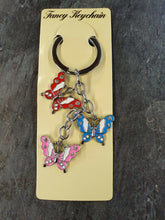 Load image into Gallery viewer, COLOURFUL BUTTERFLIES DIAMONTE ENAMEL KEYRING HANDBAG CHARM LADIES GIFT UKSELLER
