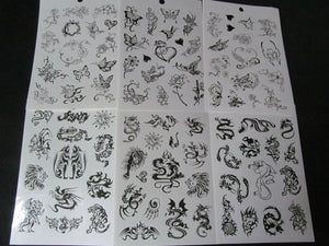 6x SHEET UNISEX GIRLS LADIES TEMPORARY TATTOOS BLACK ARTY BUTTERFLY ROSES CELTIC