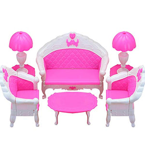 GIVBRO Dollhouse Furniture Living Room Parlour Sofa Set for Accessories Long Sofa, Chairs,Vintage Desk Lamp, Tea Table for Dolls House Action Figures 6PCS