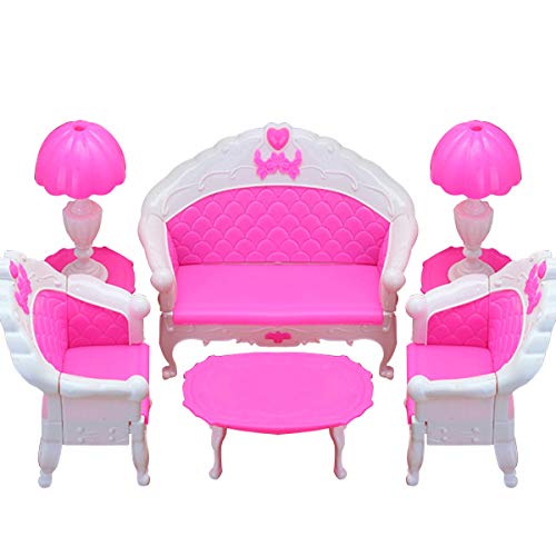 GIVBRO Dollhouse Furniture Living Room Parlour Sofa Set for Accessories Long Sofa, Chairs,Vintage Desk Lamp, Tea Table for Dolls House Action Figures 6PCS