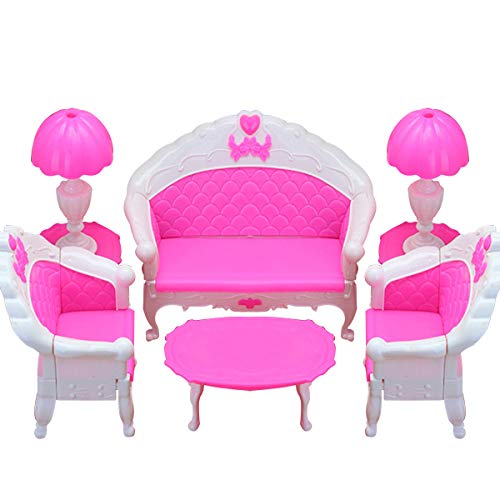 GIVBRO Dollhouse Furniture Living Room Parlour Sofa Set for Accessories Long Sofa, Chairs,Vintage Desk Lamp, Tea Table for Dolls House Action Figures 6PCS