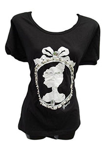 Oversized Fashion Black Ladies Queen Silhouette Cameo Crown Jewels Pearls Bling Top T-Shirt - by Fat-Catz