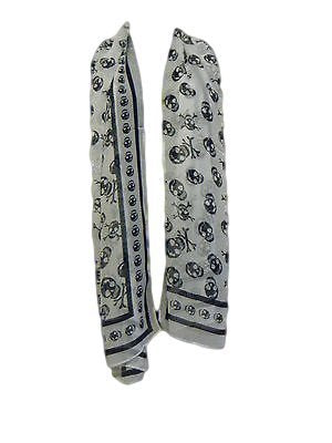 L&W PUNK Skull and Crown Silk Feel Chiffon Scarves Black White (White)