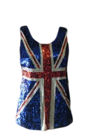 Fat-catz-copy-catz Rule Britannia Thick Strapped Top Sexy Sequinned Blue Union Jack England Patriotic Ladies Fancy Dress