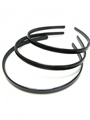 Set of 3 Black Plastic Alice Hair Bands Headbands 1cm (0.4