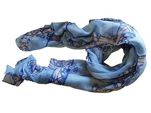 Fat-catz-copy-catz Ladies Beautiful Blue Big Butterfly Insect Print Scarf Shawl Sarong 185cm x 110cm