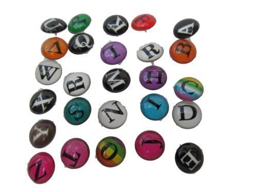 Fat-catz-copy-catz 26x Fashion mens, womens, unisex colourful retro earrings, alphabet letters round studs