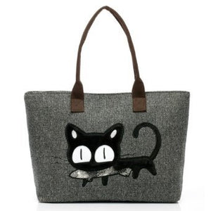 Cat Print Fashion Canvas Handbag Stylish Practical-4 Colours (Red)