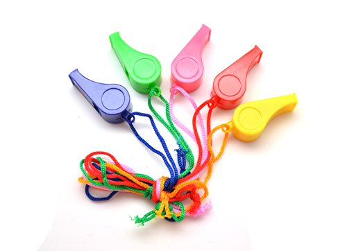 Sourcingmap Pack of 5 Plastic Whistles with Matching Lanyard, Assorted Colours, pink