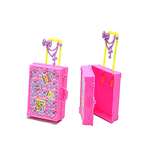 ZHOUBA Plastic Travel Box for Doll DIY Children Kids Pretend Play Furniture Toys (Pink)