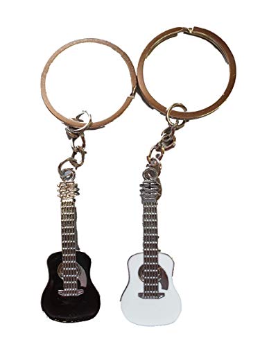 Fat-catz-copy-catz 2x lovers guitars black & white bodies silver metallic enamel keyring handbag charm gift