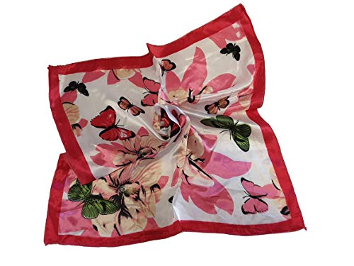 Fat-catz-copy-catz Ladies 50cm Square Pink Butterflies & Flowers print silk satin feel fashion scarf