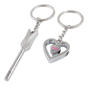 Pair Heart Arrow Pendant Silver Tone Lovers Keyrings Key Chain