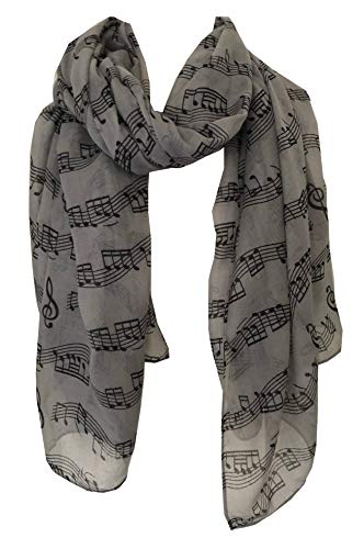 Pamper Yourself Now Big Scarf, Grey with Black Music Notes Print Scarf. Lovely Warm Winter Scarf Fantastic Gift