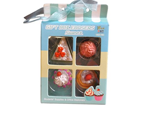 Fat-catz-copy-catzÃÂ® One Set of 4 Novelty Collectable Japanese Style Food Ice-cream, Cake, Donuts or Fast-Food colourful Erasers Rubbers (4 piece cake erasers)