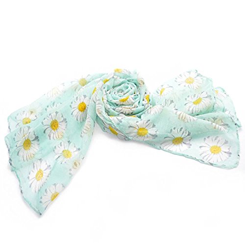 Daisy Print, Large Viscose Scarf, Mint Green