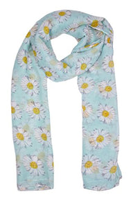 Lady Womens Colorful Long Daisy Flower Print Scarf Wraps Shawl Soft Scarves-(Sc41-Turquoise)