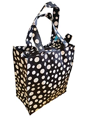 Fat-catz-copy-catz Black/white spotted polka dots print pvc faux leather cute ladies, kids, lunch bag, handbag
