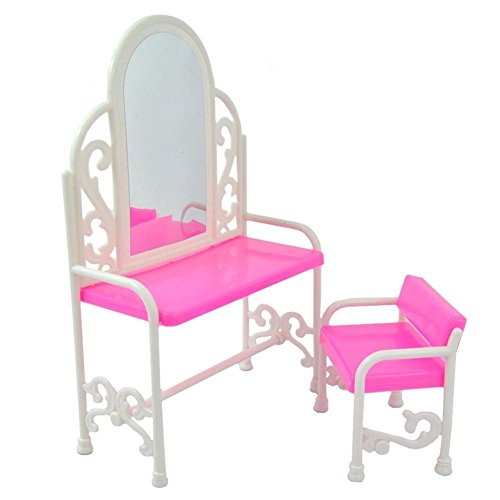 Fat-catz-copy-catz Pink Dolls Sized Plastic Furniture Dressing Table & Chair for Dolls House (Doll Not included)