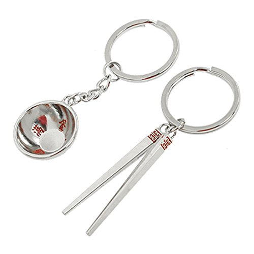Lovers Chopsticks Bowl Pendant Metal Key Chain Keyring 2 Pcs