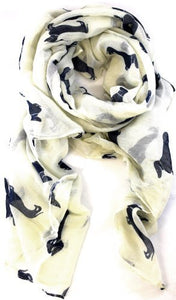 Kukubird Dachshund Dog print long shawls / scarves / wraps / head scarf / pashmina-OFF WHITE
