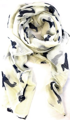 Kukubird Dachshund Dog print long shawls / scarves / wraps / head scarf / pashmina-OFF WHITE