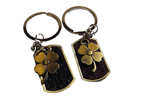 Fat-catz-copy-catz Lovers couples male & female set of 2 Irish four leaf Clover good luck keyrings valentines gifts