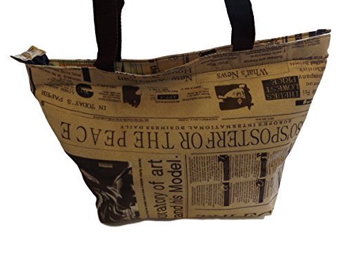 Brown Classic Newspaper Magazine Fashion Print Silky Style Ladies Shopping Over Night Handbag Shoulder Bag - by Fat-Cat-copy-catz