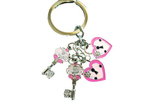Fat-catz-copy-catz Ladies Diamonte pink lock love hearts & keys enamel keyring