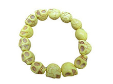 Load image into Gallery viewer, Fat-catz-copy-catz Quality Carved Stone Gothic Skull Jewellery Bracelet, Hand Crafted howlite Punk Style Bracelet, Elasticated

