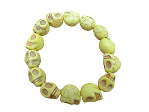 Fat-catz-copy-catz Quality Carved Stone Gothic Skull Jewellery Bracelet, Hand Crafted howlite Punk Style Bracelet, Elasticated