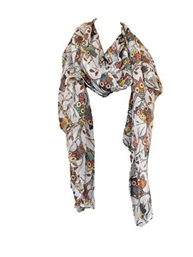 Beautiful White Owl Bird Print Pattern Maxi Large Oversized Shawl Scarf Sarong Wrap