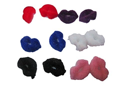 Wholesale lot: 6 pairs Fashion girls, womens faux fur felt cute lips earrings, studs in box by Fat-catz-copy-catz