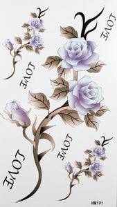 Sexy LOVE word pale rose flowers waterproof temporary tattoos