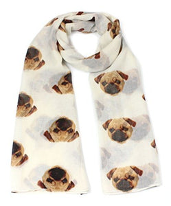 Ladies Girls Pug Dog Puppy Pugs Scarf Neck Wrap Shawl by Joy To Wear (Cream)