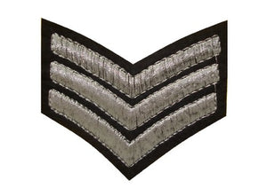 Fabric Silver SERGEANT STRIPES Iron On Biker Patch Motif Applique Military Army Rank Decal 2.6"x2.2"