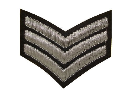 Fabric Silver SERGEANT STRIPES Iron On Biker Patch Motif Applique Military Army Rank Decal 2.6