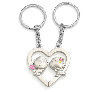 Heart Kiss Pendant Silver Tone Pair Lover Keychain