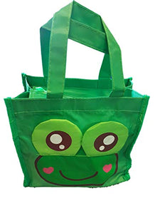 Fat-catz-copy-catz Cute Green Frog recycled eco friendly, waterproof, ladies, girls, kids lunch, shopping, travel, bag