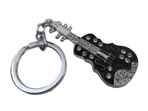 Fat-catz-copy-catz Large electric diamonte guitar enamel metal keyring handbag charm gift