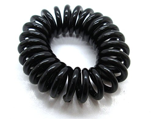 Fat-catz-copy-catz 10x Black Plastic Stretchy Elastic Coiled Phone Wire Hair Bands Ponytail Holder