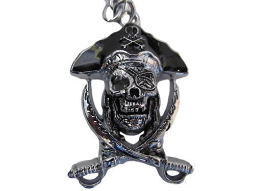 Fat-catz-copy-catz Large silver pirate skull & cross swords enamel metal keyring handbag charm gift