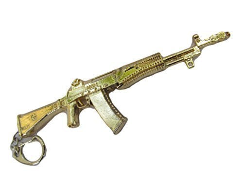 collectable mens boys scale model gold Russian AN-94 assault rifle & stand keyring handbag charm detailing gift idea - by Fat-catz-copy-catz